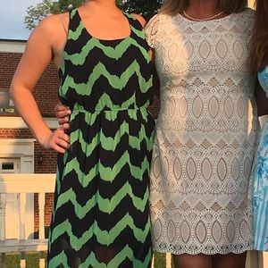 Navy and green striped maxi dress